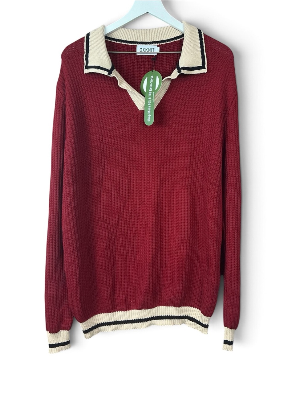 OXKnit Men's Burgundy Polo Collar Retro Knit Sweater NWT Sz L